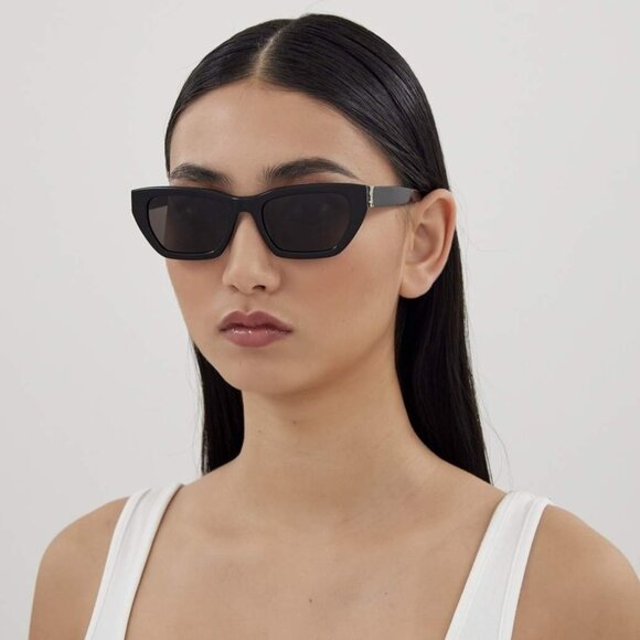 BRAND NEW Saint Laurent SLM127/F 001 Black Black Cat Eye Women Sunglasses - Picture 9 of 10